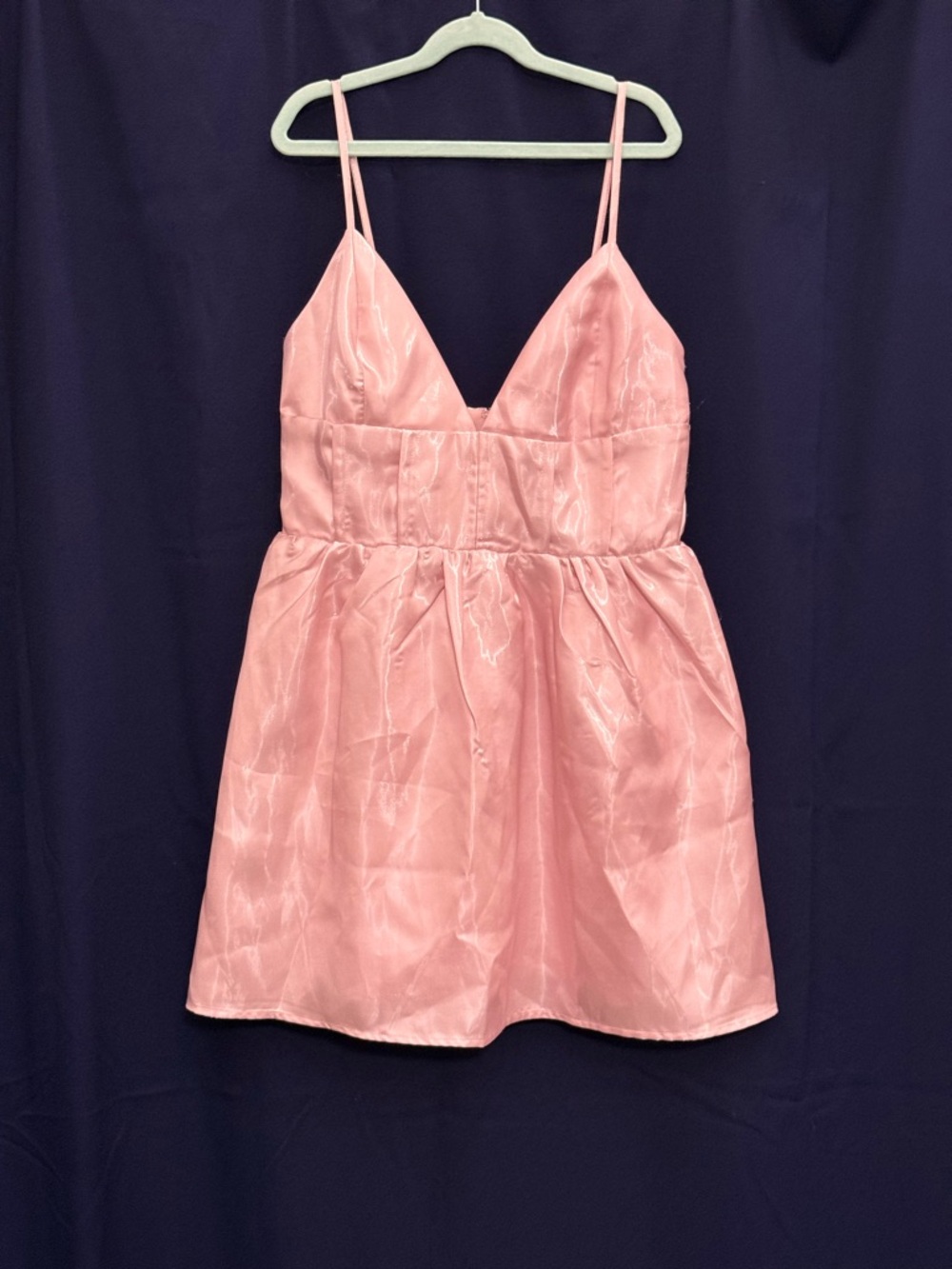 NWOT Blush Pink Satin Babydoll Dress Coquette Bachelorette Mico Mini Y2K Party M